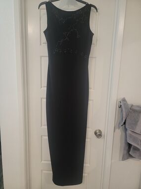 Roberta Classic Beaded Black Sleeveless Evening Dress with V Back Neckline